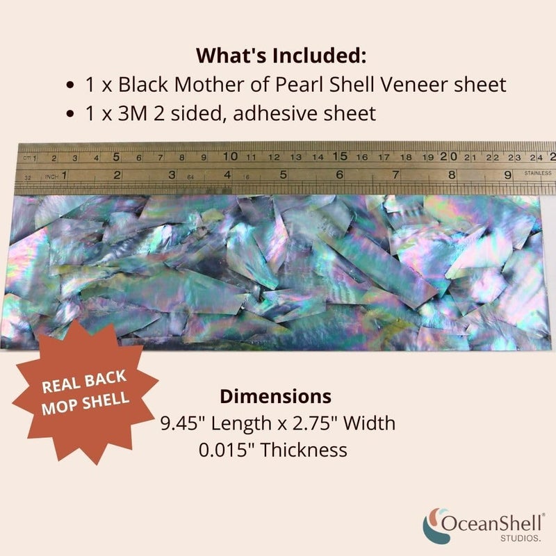 Ocean Shell Studios. Mother of Pearl Shell Inlay Veneer for DIY or Professional Inlay Embellishments - Sustainable New Zealand Aqua Marine- with 3M Double Sided Tape Backing - 9.45"X2.75" - Image 2